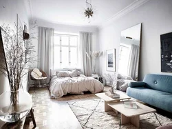 Интерьер в скандинавском стиле гостиная и спальня в одной