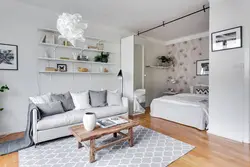Interior in Scandinavian style living room and bedroom in one