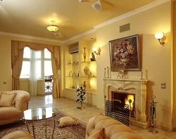 Fireplace in the living room interior wallpaper