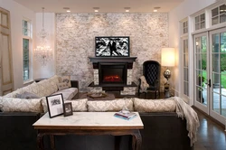 Fireplace in the living room interior wallpaper