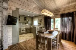 Design In A Wooden House Kitchen Living Room