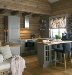Design In A Wooden House Kitchen Living Room