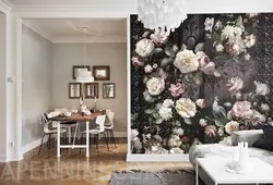 Wall with flowers in the living room interior photo