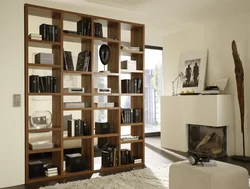 Shelving partitions in the living room photo