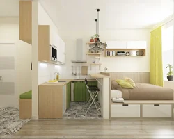 Дизайн студии 20 кв м с кухней и спальней