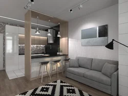Studio design 20 sq m with kitchen and bedroom