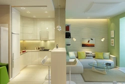 Studio design 20 sq m with kitchen and bedroom