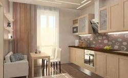 Kitchen design for 16 square meters with a balcony exit