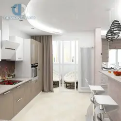 Kitchen design for 16 square meters with a balcony exit