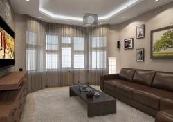 Design of a living room in an apartment with a full-wall window