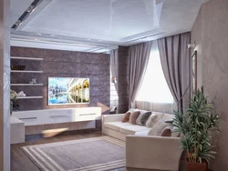 Design of a living room in an apartment with a full-wall window