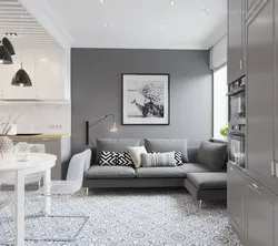 Gray Kitchen Design With Sofa