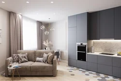 Gray kitchen design with sofa