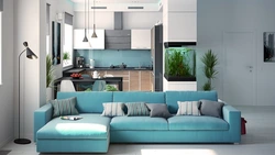 Gray kitchen design with sofa