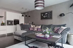 Gray kitchen design with sofa