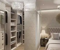Дизайн прямоугольной спальни с гардеробной
