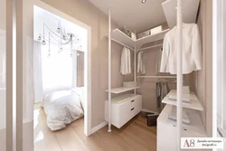 Дизайн прямоугольной спальни с гардеробной