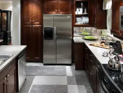 Gray Kitchen Interior With Brown Floor