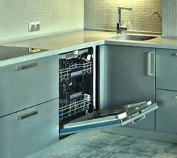 Corner kitchen design photo with dishwasher