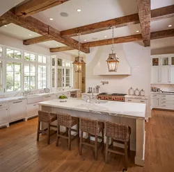 Living Room Kitchen Design With Beams