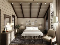 Wooden beams in the bedroom interior