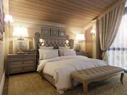 Wooden beams in the bedroom interior