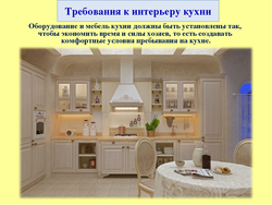 Sanitary requirements for the kitchen interior