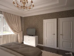 Спальня с коричневой дверью дизайн
