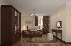 Спальня с коричневой дверью дизайн