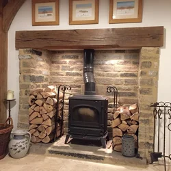 Living room interior with potbelly stove