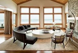 Living room design with round sofa