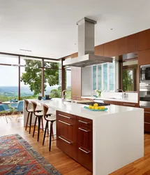Design of a large kitchen with an exit