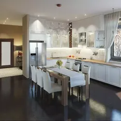 Design Of A Large Kitchen With An Exit