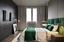 Дизайн серо изумрудной спальни