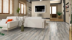 Living Room Design With Gray Laminate Flooring