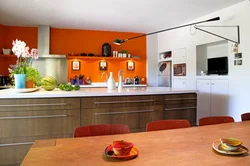 Рыже серый интерьер кухни