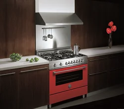 Gas stove in the interior of a small kitchen photo