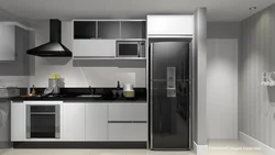 Gray refrigerator in the kitchen interior