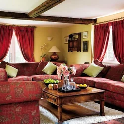 Red Curtains In The Living Room Interior