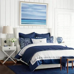 Blue Bed In The Bedroom Interior