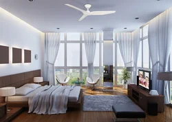 Дизайн спальни с угловым окном