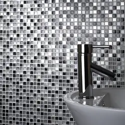 White Mosaic Tile In The Bathroom Photo