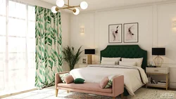 Emerald bed in the bedroom interior photo