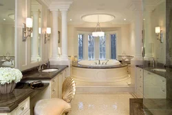 Bathroom design with oval bathtub