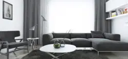 Graphite sofa in the living room interior