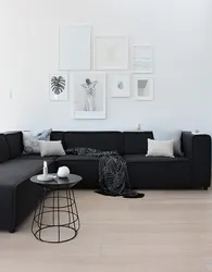 Graphite sofa in the living room interior