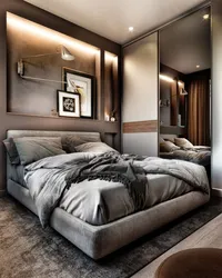 Серо коричневая спальня фото