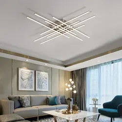 LED ceiling chandeliers in the living room interior photo