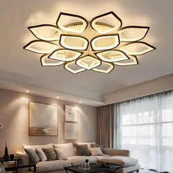 Светодиодные люстры потолочные в интерьере гостиной фото