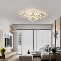 LED ceiling chandeliers in the living room interior photo